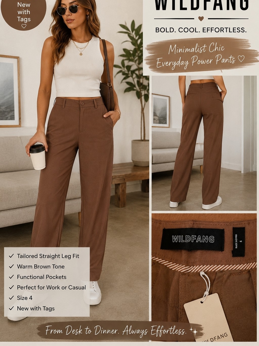 🤎✨ NWT WILDFANG Tailored Straight Leg Pants | Minimalist Chic Power Pants ✨🤎